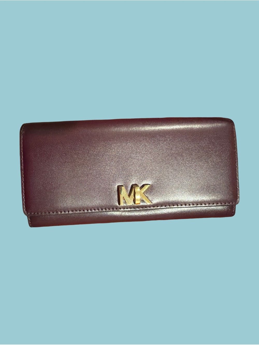 Michael Kors Burgundy Leather Continental Wallet with Gold MK Logo